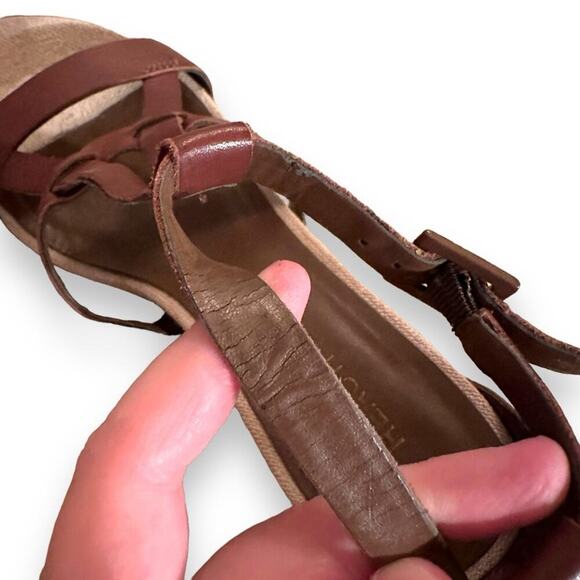 Kenneth Cole Reaction Cedar Brown Leather Strappy High Heel Wedges Sz 8.5 - Picture 11 of 13